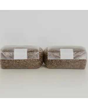Pack de dos sustratos estériles de 1300 g cada uno. Preparados para micelio líquido. Ideal para cultivo casero de hongos comesti